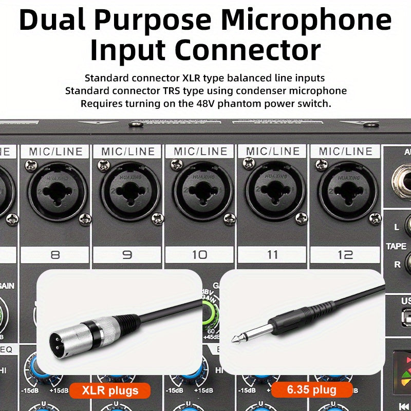 Professional 12 Channel USB Mixer with 256 Reverb Effects And 48V Phantom Power Supply Supporting Wireless Connection on Mobile Phones - Leading The Music Trend!