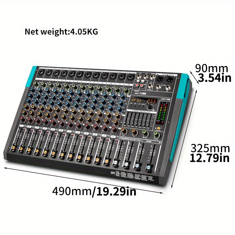 Professional 12 Channel USB Mixer with 256 Reverb Effects And 48V Phantom Power Supply Supporting Wireless Connection on Mobile Phones - Leading The Music Trend!