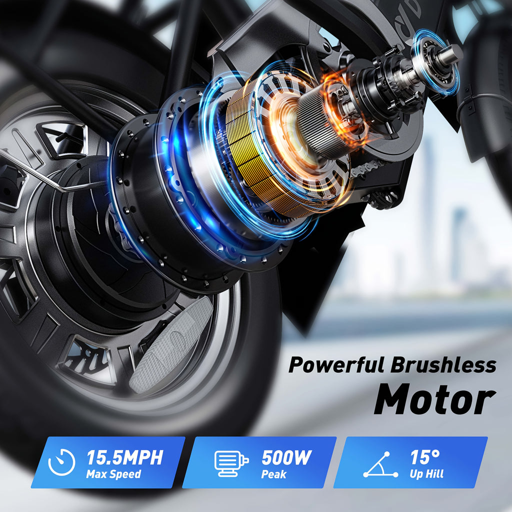 14" Electric Bike For Adults Teens, Folding Electric Bicycle, Commuter City E-Bike With 350W Peak 500W Motor And 36V 7.5Ah Battery, 3 Levels Assist, Dual Disc Brakes, Built-in Battery Max Speed 15.5MPH