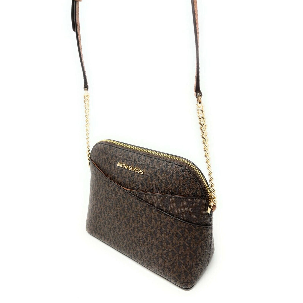 Michael Kors Jet Set Travel Medium Dome Crossbody & Trifold Wallet Set Brown Signature