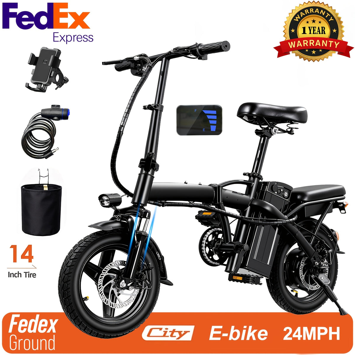 High Performance Adult Electric Bicycle, Portable Design Foldable Electric Bicycle, 500W Motor And 48V 10Ah Battery, 16-24 Mph Speed, Dual Disc Brakes, 14 Inch Electric Bicycle with Pedals, Suitable Gift for Teenagers