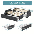 HOOMIC Full/Queen Size Platform Bed Frame with 3 Storage Drawers, Linen Fabric/Faux Leather Upholstered, Headboard Compatible, Wooden Slat Support, No Box Spring Needed, Noise Free, Dark Grey/Black