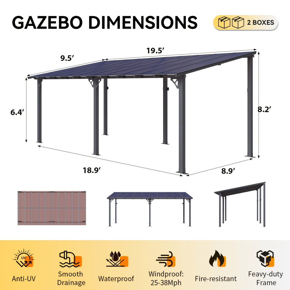 8 X 5FT, 8 X 10FT, 12 X 10FT, 14 X 10FT, 16 X 10FT, 20 X 10FT Outdoor Carport, Sloping Roof Carport, Wall-Mounted Aluminum Carport, Suitable for Outdoor Spaces Such As Porches, Decks, Backyards, Gardens, Etc (Multi-Size Selection)