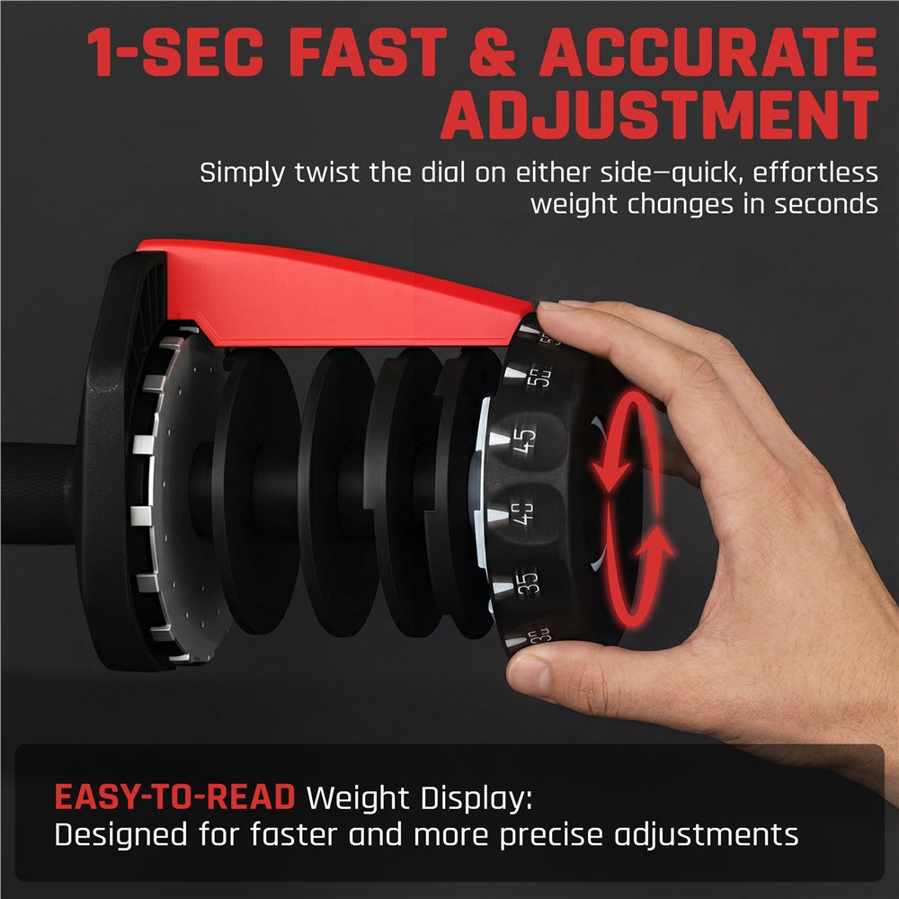 Costoffs 15-in-1 Quick-adjust Dumbbell, 1-sec Adjustable Weights From 5LBS To 52.5LBS, Space-saving Design For Home Gym, Black&Red
