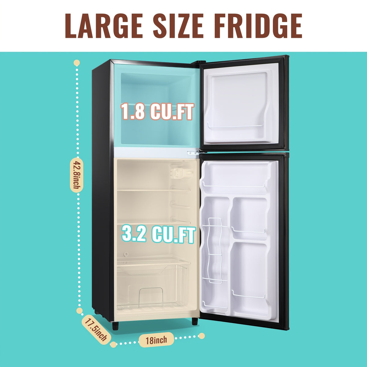 [Compact Refrigerator] 5.0/4.5/2.4 Cu.Ft. Compact Refrigerator with Freezer Suitable for Office, Kitchen, Dorm & Bedroom, Mini Fridge with 2 Doors, 7-Tier Thermostat, Direct-Cool Cooling System, ABS Cabinet & Compressor Cooling, Low Voltage ( Plug)