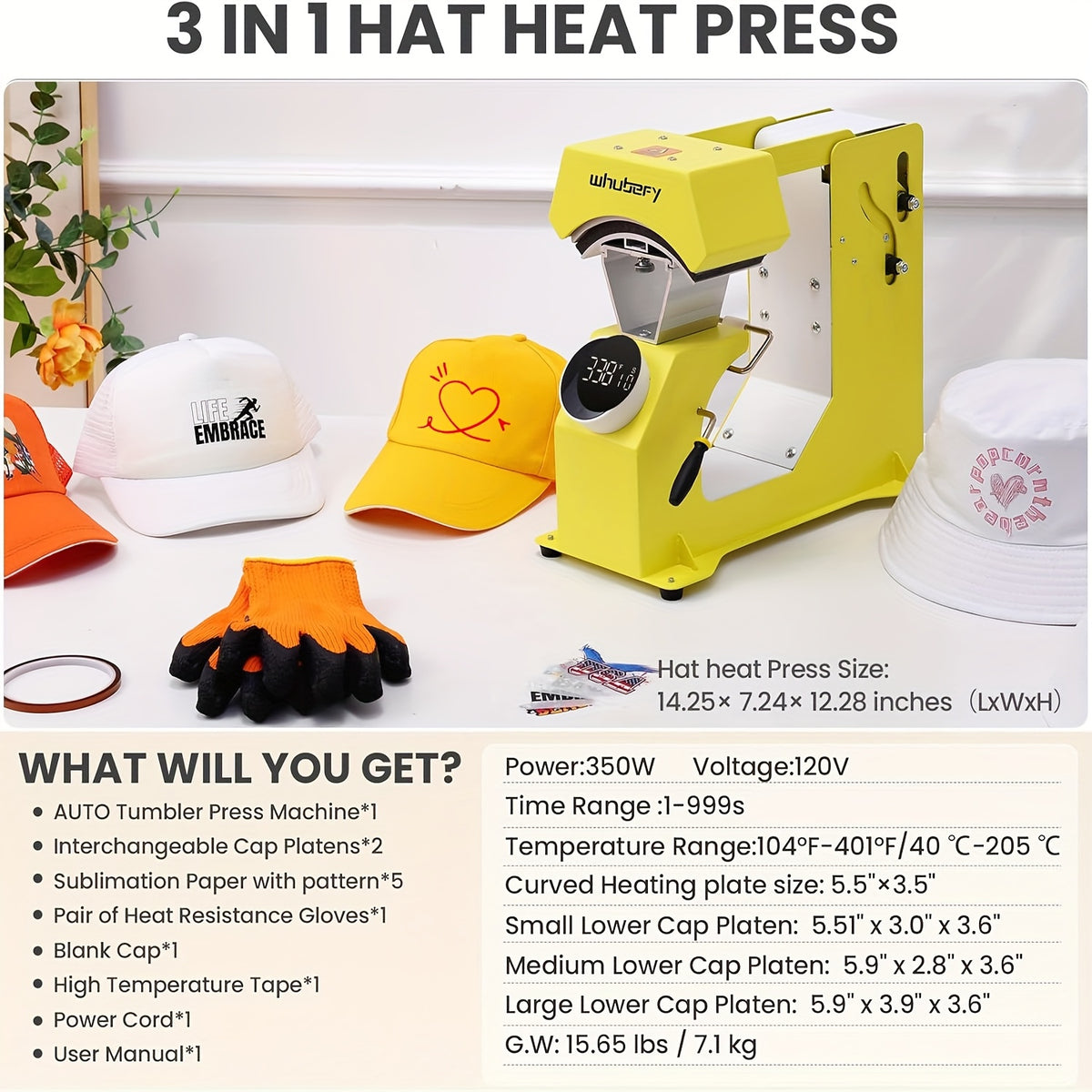 15"x15"/15"x12" - 8-in-1/ 5-in-1 Heat Press Machine Combo, Rotatable Design, Multi-Size Transfer Professional Sublimation Combination, Suitable for T-shirts, Bags, Pillows, Hats, Beanies, Roller - 3in 1 Auto Hat Press Can Only Press Hats