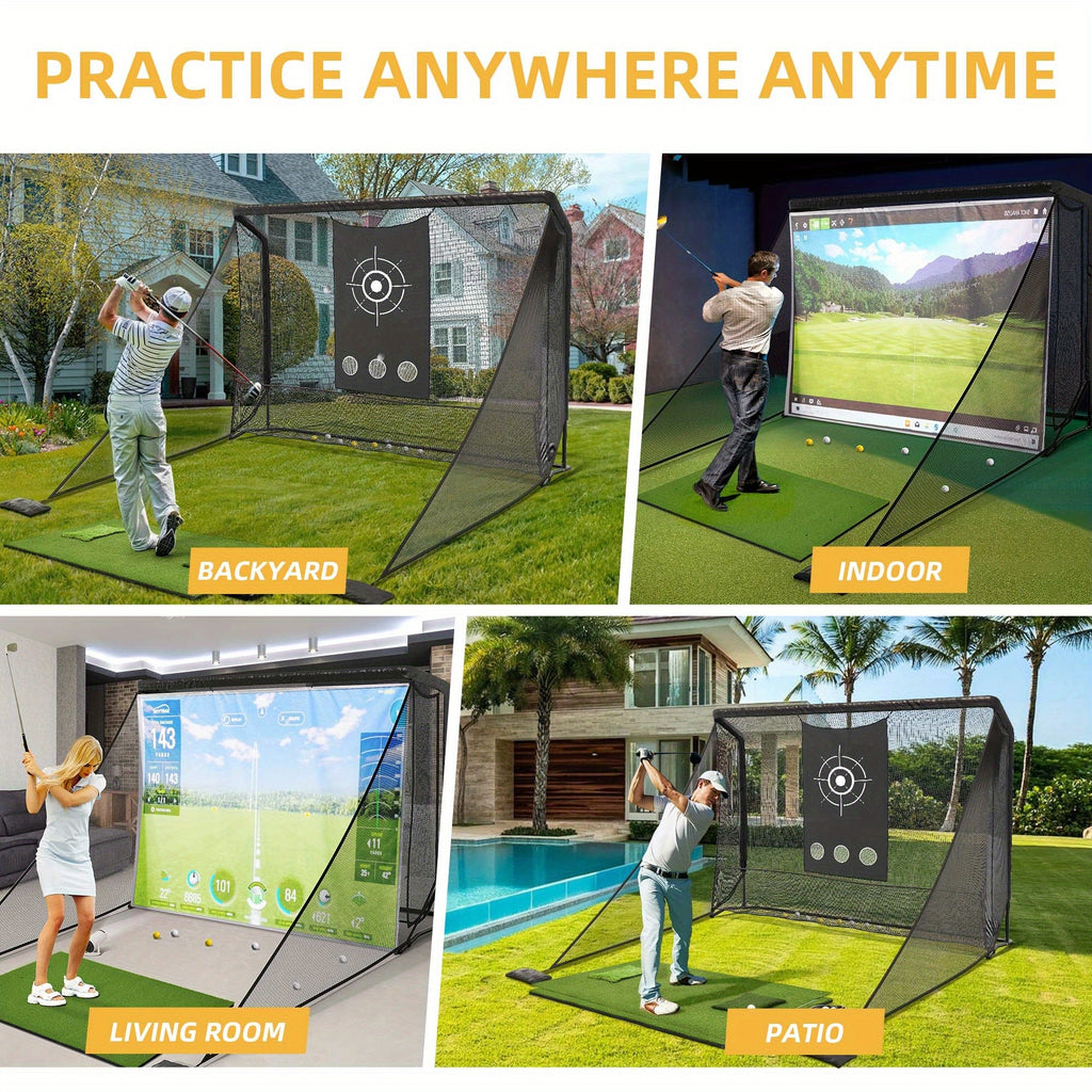 Cozerex 10X7Ft Golf Hitting Net Featuring a Sturdy Steel Frame, This Spacious Golf Driving Net Includes Side Nets to Catch Stray Balls, And Comes with a Simulator Cloth to Enhance Your Skills, Suitable for Backyard, Indoor, And Outdoor Use
