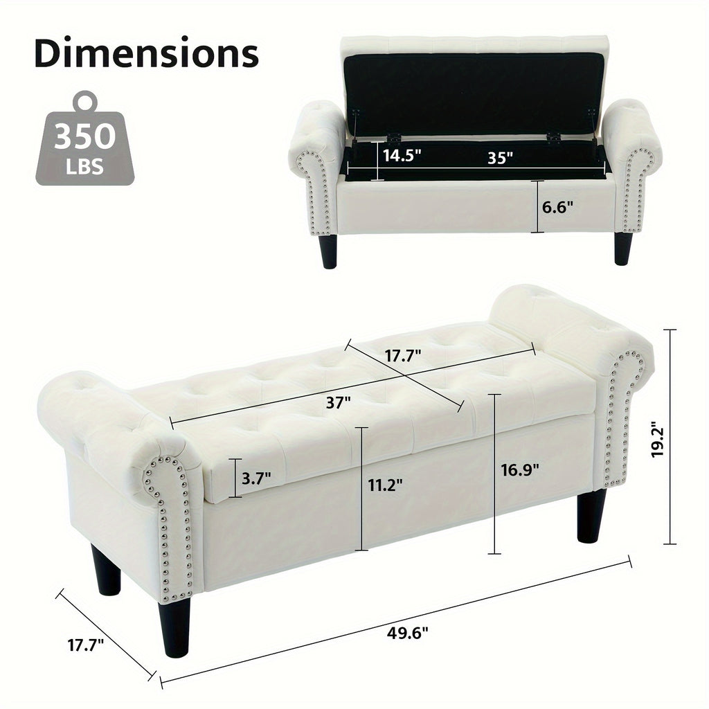 Storage Ottoman with Seat, Safety Hinge Storage Bench, Chenille Fabric, Cushion Storage Bench with Seat, for Bedroom, Living Room