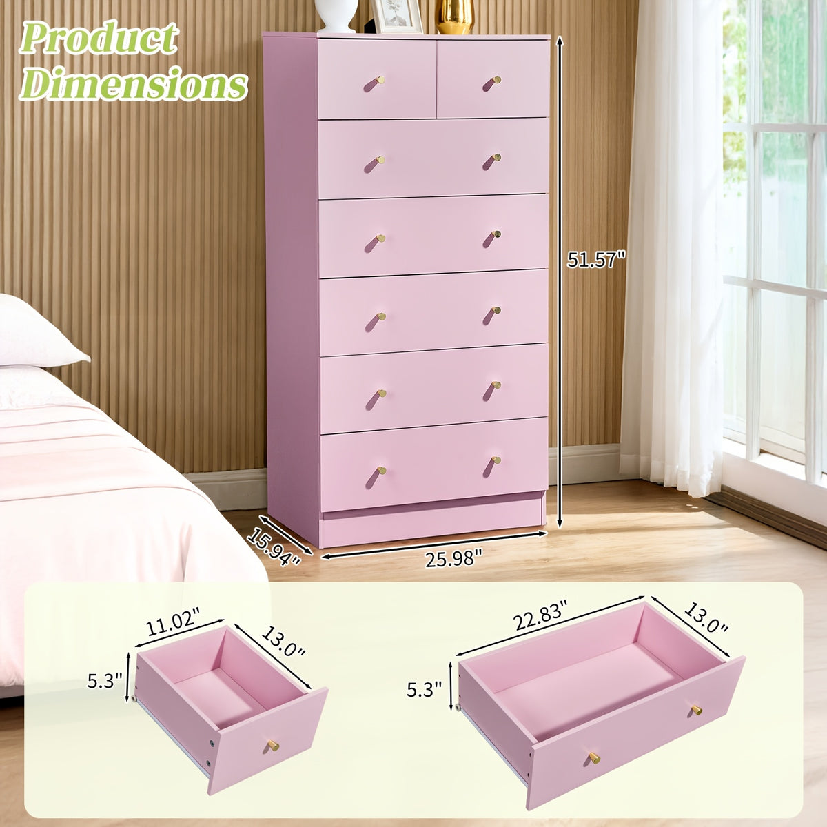Bonnlo Dresser Featuring Seven Drawers, Wooden Chest of Drawers, Contemporary Storage Organizer Nightstand for The Bedroom