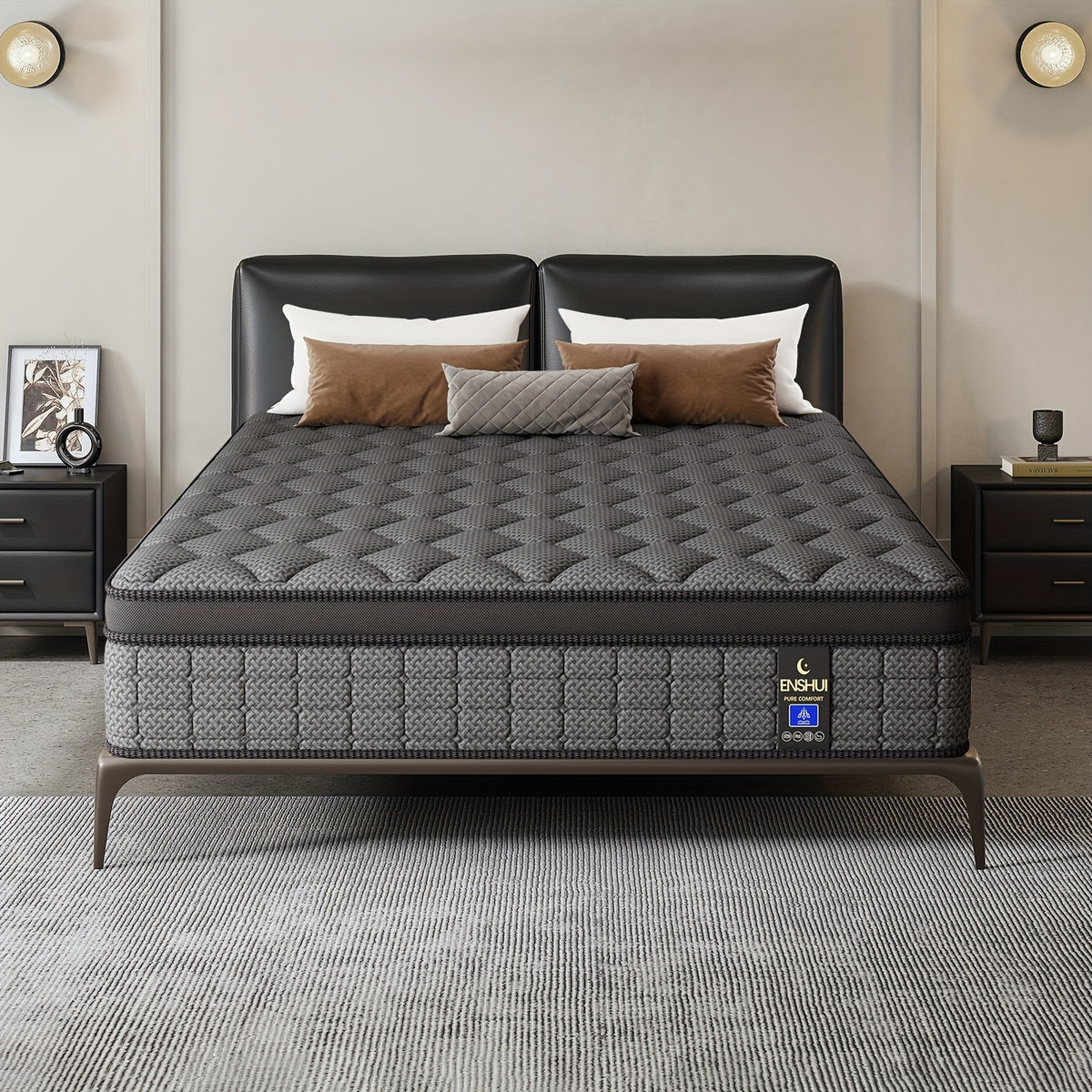 ENSHUI 12 Inch Hybrid Mattress - Twin/Full/Queen/King Size, Cooling & Pressure-Relieving Gel Memory Foam, Hypoallergenic, Medium Top, No Power Needed, White & Blue Mattress in Box, Bedroom Furniture, Sleek Bedroom Decor, Pocketed Coil Construction