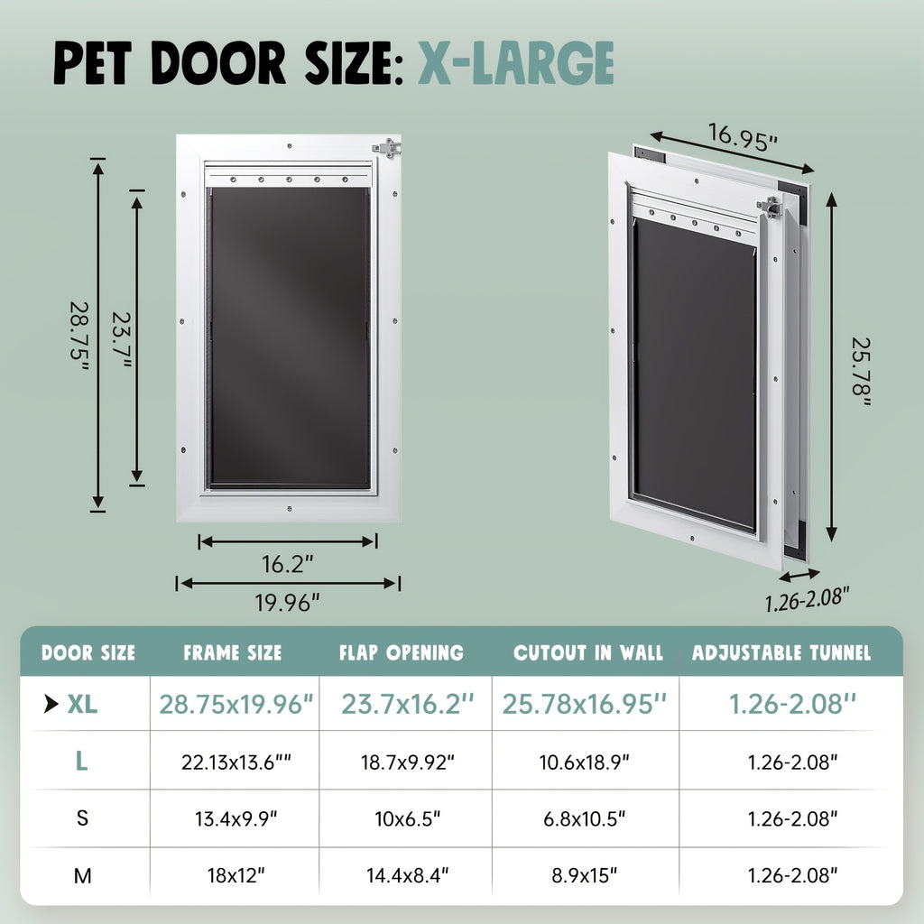 Extra Large Dog Door For Door All Aluminum Alloy 3 Flaps White, Heavy Duty XL Dog Door For Dogs, Large Pet Door, With Insulation Flap And Lockable Closing Panel, Durable Rust Resistant, For Pet Up To 220lbs