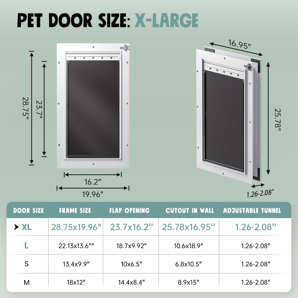 Extra Large Dog Door For Door All Aluminum Alloy 3 Flaps White, Heavy Duty XL Dog Door For Dogs, Large Pet Door, With Insulation Flap And Lockable Closing Panel, Durable Rust Resistant, For Pet Up To 220lbs