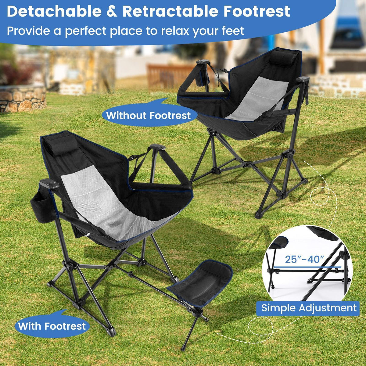 MULTIGOT 1/2pcs Hammock Camping Chair with Retractable Footrest & Carrying Bag for Camping