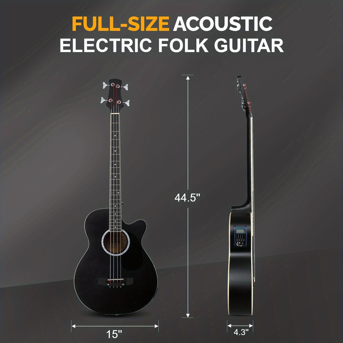 Glarry 4-String Full Size Acoustic-Electric Bass Guitar Kit, Folk Bass Guitar, Cutaway Style, for Beginner Student, ALL-IN-ONE Kit, Complete Accessories with Strap Gig Bag Picks Cable Wrench Tool, Gift for Music Lover