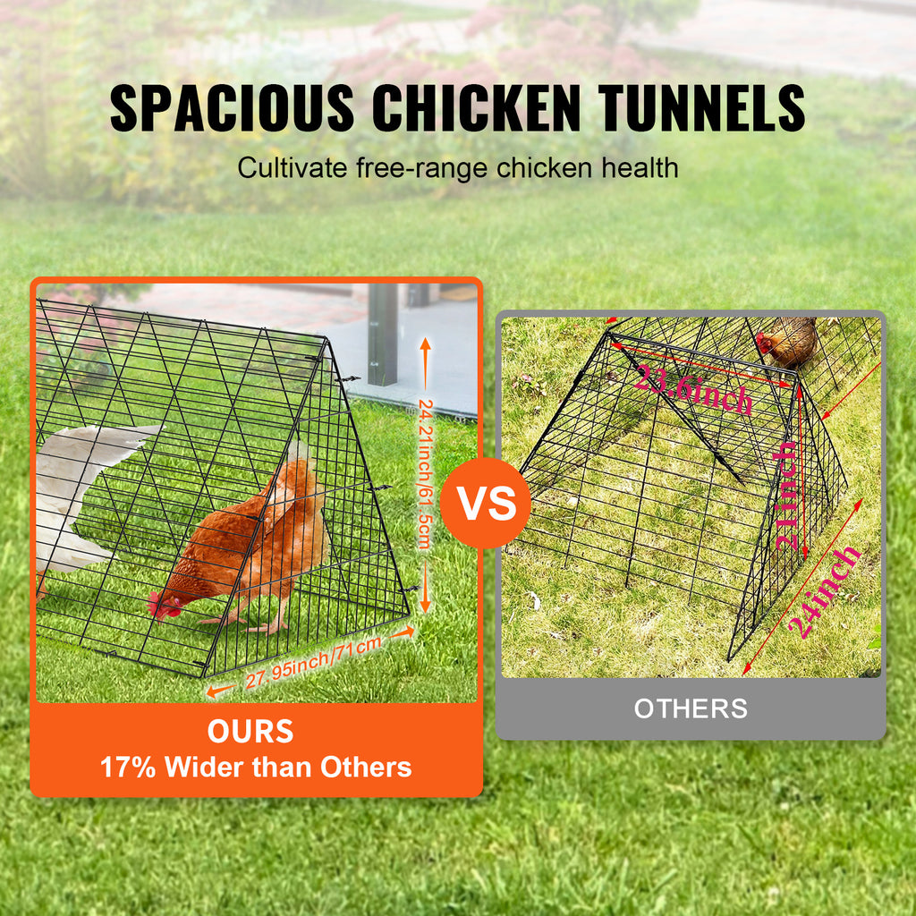VEVOR Chicken Tunnels, 157.5 x 39.4 x 24.2 inch (LxWxH) Chicken Tunnels for Yard, Portable Chicken Tunnels for Outside with Corner Frames, Chicken Coop Run, Suitable for Chickens, Ducks, Rabbits