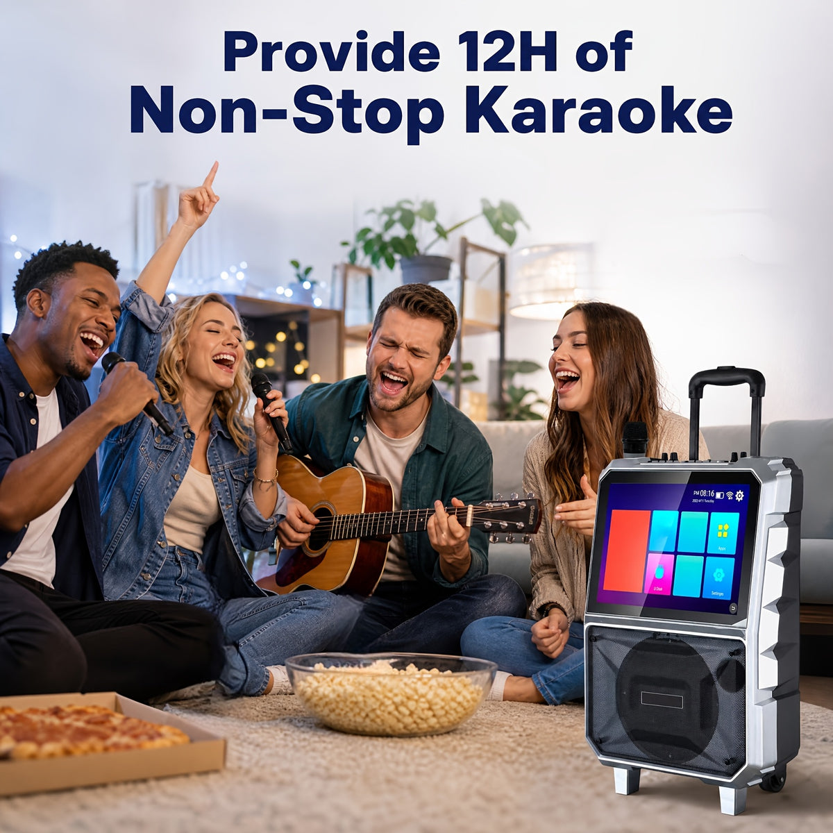 [Portable Party Speaker] Black/Silvery 3000W Karaoke Machine, 8'' Woofer Large Wireless Karaoke Speaker, Portable Party Speaker With Wireless Mics & Bass/Treble/Echo Adjustment, TWS/USB/TF/SD/FM/DJ, 5400Mah Large Capacity Battery