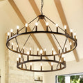 [Modern Farmhouse Chandelier] Modern Farmhouse Chandelier 2 Tier Round Wheel Chandelier Large High Ceiling Light