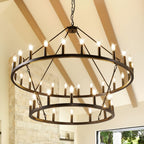 [Modern Farmhouse Chandelier] Modern Farmhouse Chandelier 2 Tier Round Wheel Chandelier Large High Ceiling Light