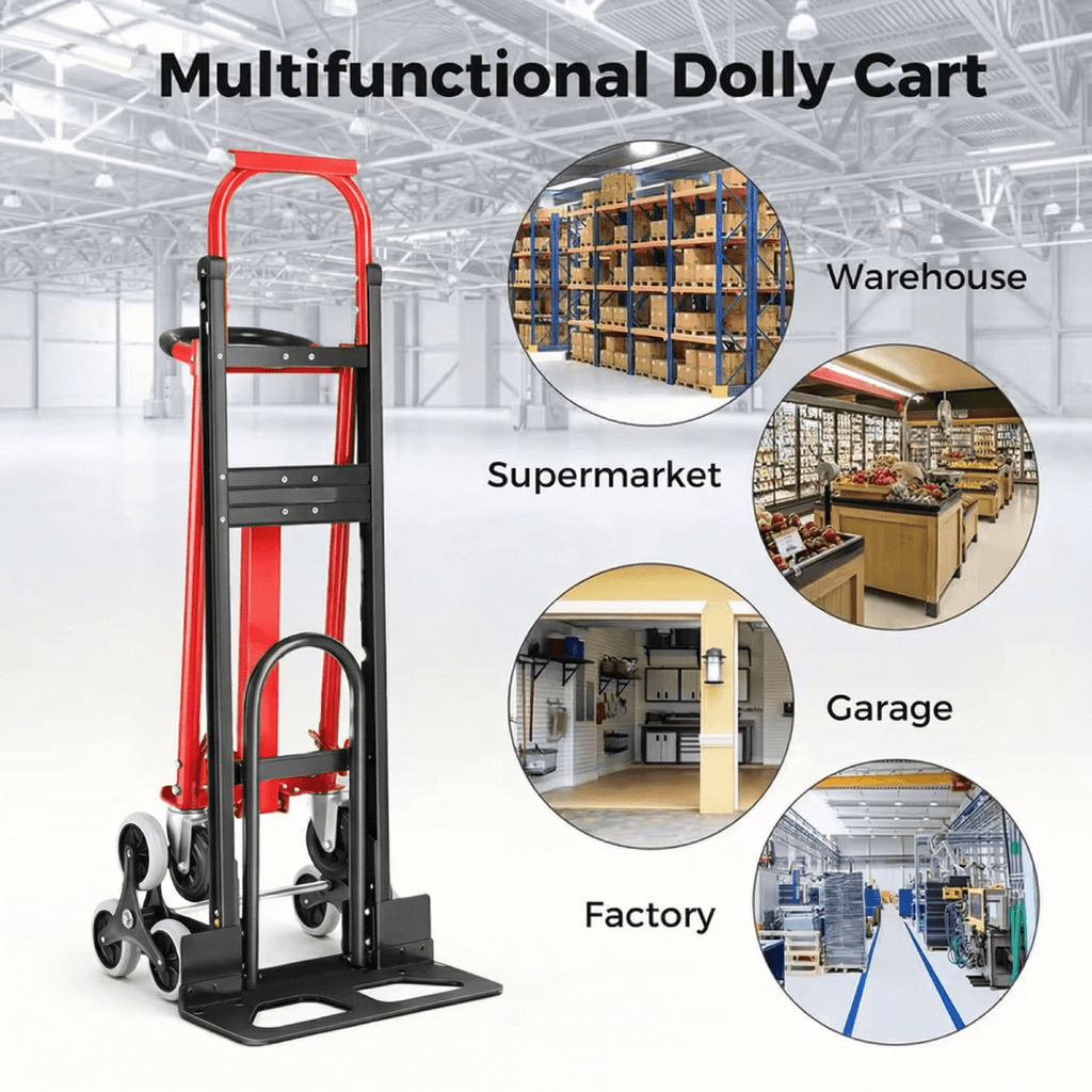 Heavy Duty 4-in-1 Convertible Hand Truck Dolly - 1000 LBS Capacity Industrial Stair Climbing Platform Cart, Foldable Utility Trolley for Moving & Transport