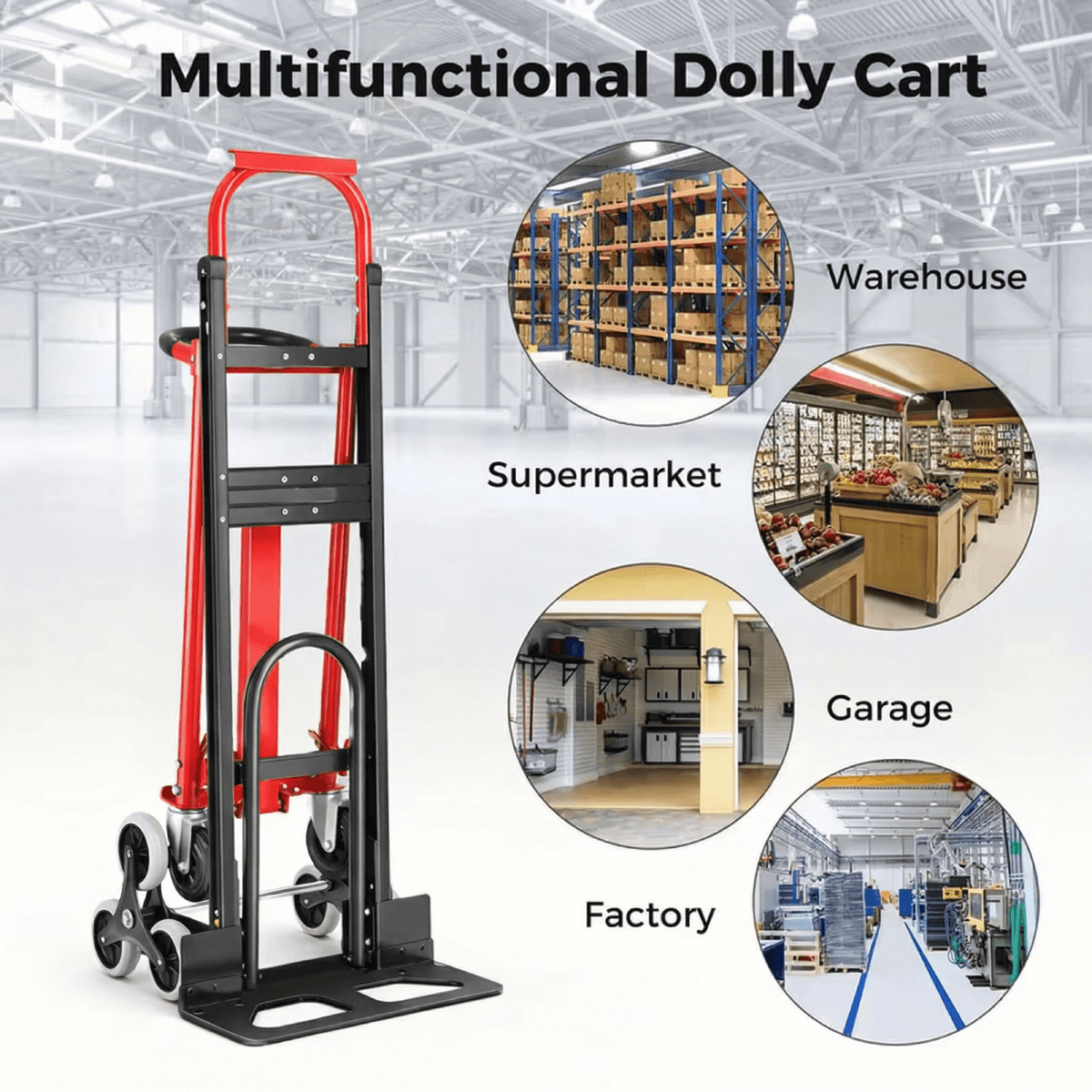 Heavy Duty 4-in-1 Convertible Hand Truck Dolly - 1000 LBS Capacity Industrial Stair Climbing Platform Cart, Foldable Utility Trolley for Moving & Transport