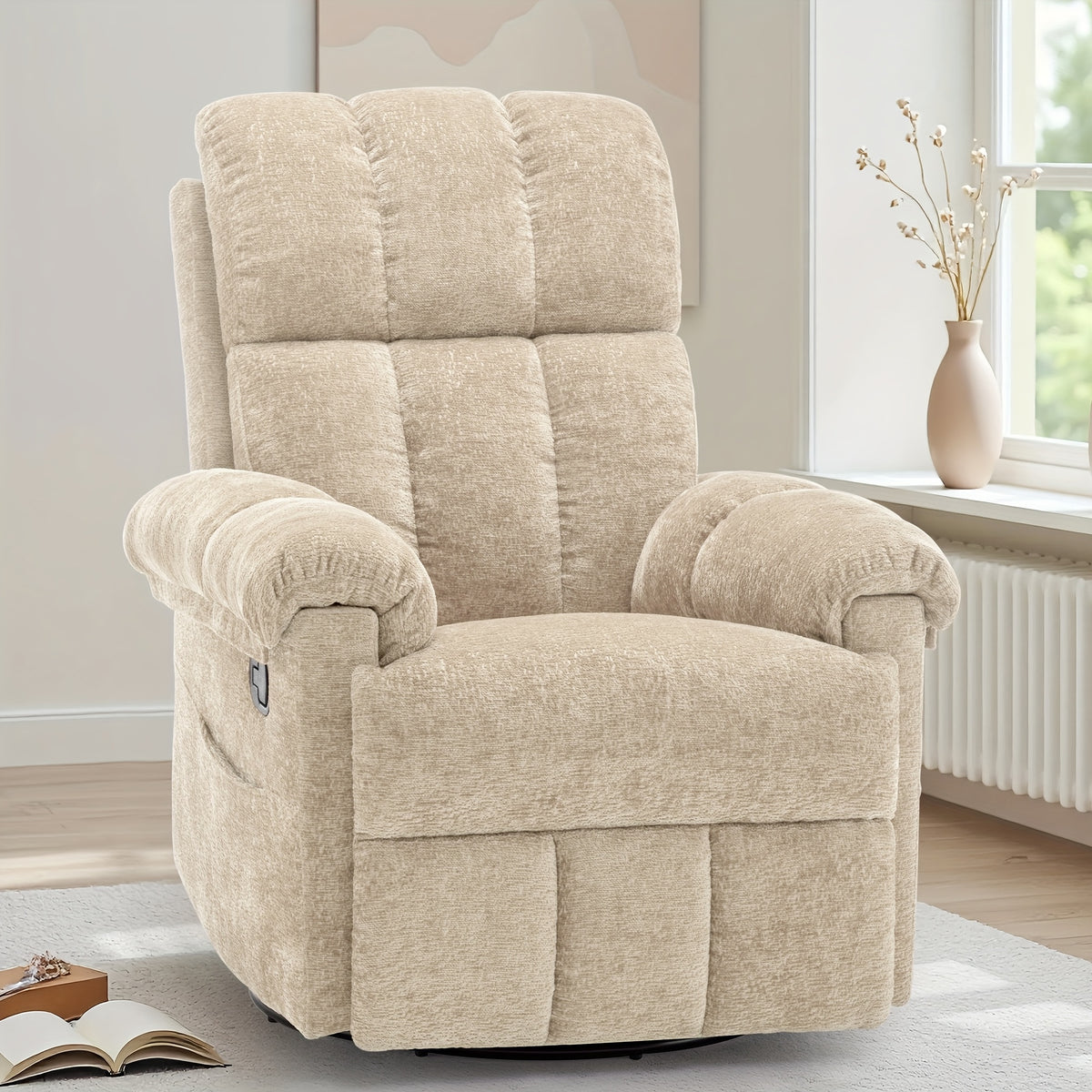 A Solitary Chair for The Living Area, a Reclining Chair That Swivels, a Rocking Recliner for Grown-Ups, Compact Recliners Suitable for Limited Spaces, a Manual Upholstered Recliner Featuring Side Pockets