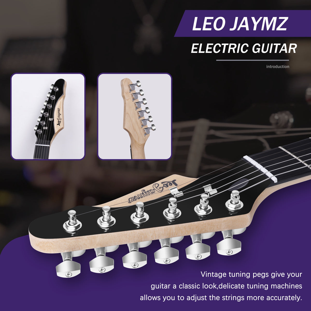[Beginner Kit] Leo Jaymz 39 Inch Full Size Electric Guitar Kit Electric Guitar Beginner Kits - 20W Amplifier, Digital Tuner, Carrying Bag, Shoulder Strap, Connecting Cable