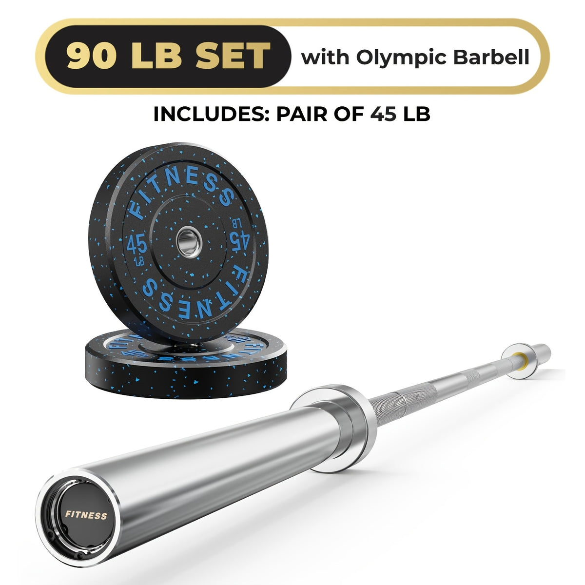 Rubber Bumper Plates with 7ft Barbell, 70LB to 410LB Heavy Duty Weight Plates + 2-Inch Barbell Combo, Bumper Plates with Steel Hub, Home Gym Strength Training for Deadlift Squat Bench Press, 1 Barbell Per Set