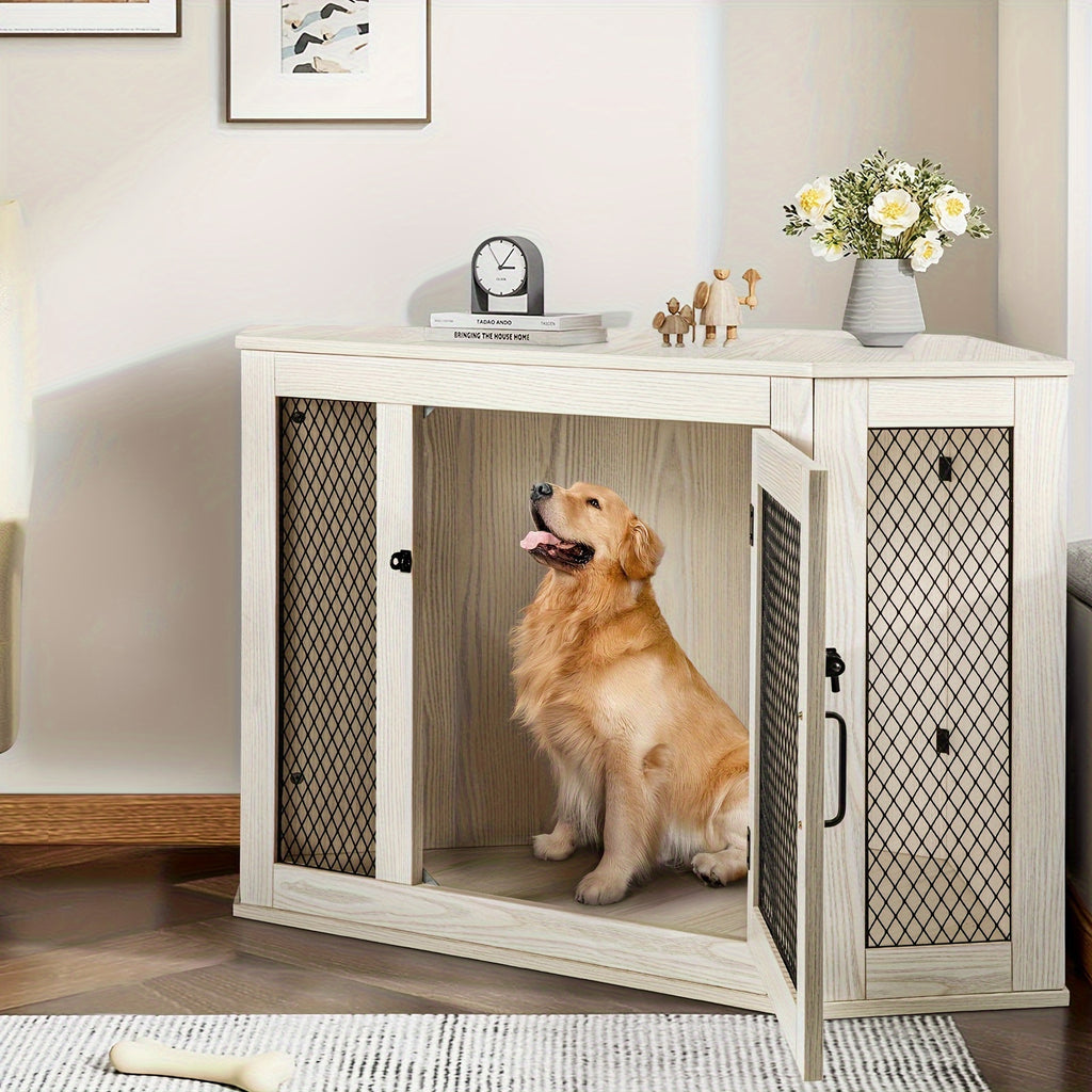 [Wooden Dog Kennel Furniture] Corner Dog Crate Furniture, 44/52Inch Wooden Dog Kennel Furniture with Mesh, Decorative Wood Dog House for Indoor Use, Dog Crate for Small/Medium Dog, Perfect for Limited Room