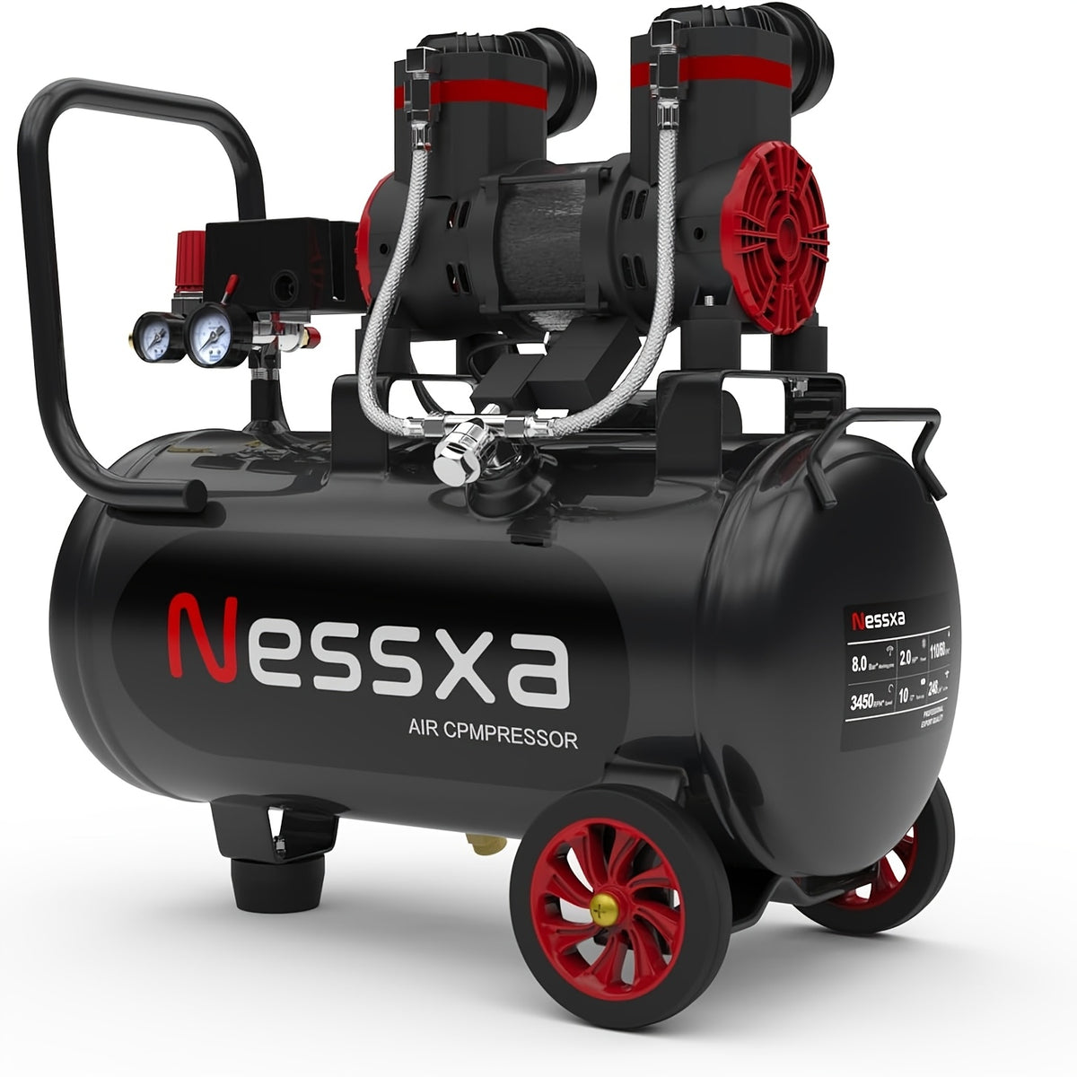 10 Gallon Ultra Quiet Air Compressor with Two Quick Couplers, 2HP 8.76 CFM at 115PSI Oil-Free Air Compressor Tank, 110V/60Hz, 70Db Air Compressor for Car Repair, Spray Painting, Woodwork Nailing