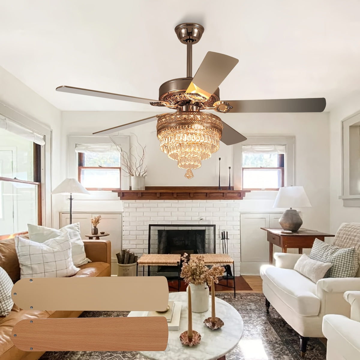 [Ceiling Fan With Light] 52-Inch Modern Ceiling Fan With Light And Remote Control - Quiet Motor Suitable For Rooms, Reversible Blades, Remote/ Control, Light Fixture, Plug, Voltage-Compatible For /Office (No Color-Changing)