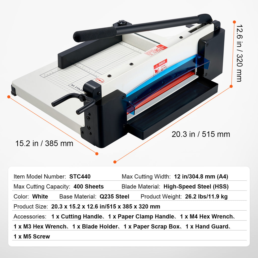 VEVOR Paper Cutter 12/17 inch A3/A4 Guillotine Paper Trimmer 400 Sheet Capacity Metal Base