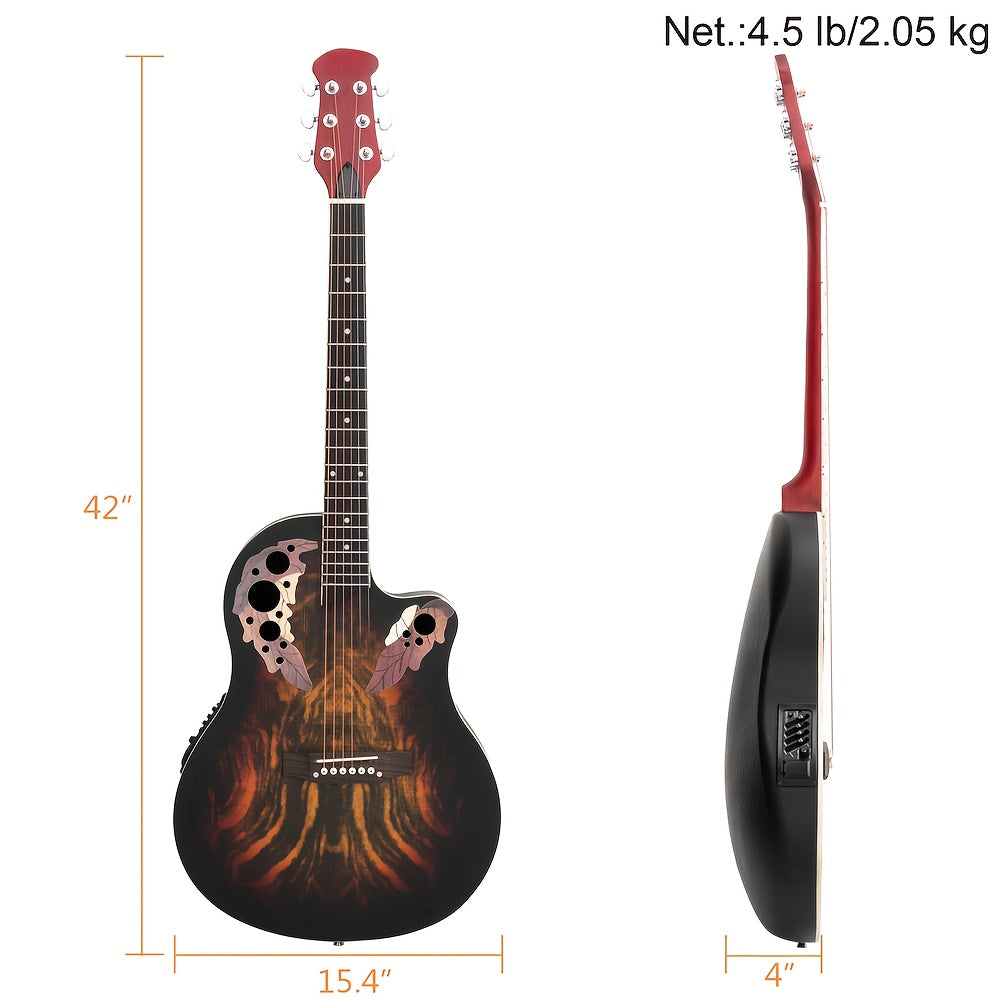 [Ideal Gift] 41-Inch Full-Size Guitar With Grape-Shaped Soundhole, Spruce Top, And Mahogany Fingerboard - Sunset Red Finish, Enhanced Tone And Playability, Suitable For All Music Styles, Ideal For Beginners And Guitarists. The Perfect Gift