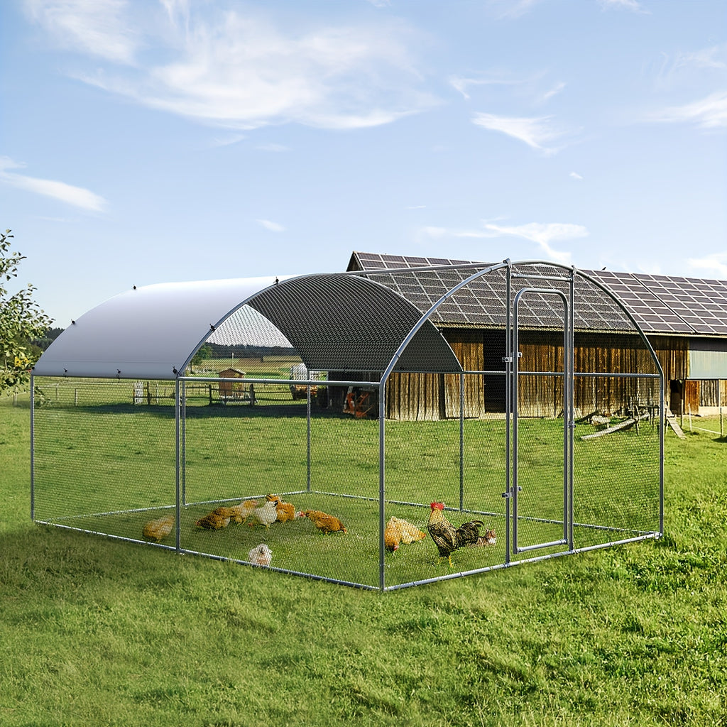 SNDM Chicken Coop Large Metal Chicken Run Upgrade Wire Mesh Chicken Pen with Water-Resident And Anti-Uv Cover, Duck Rabbit House Outdoor