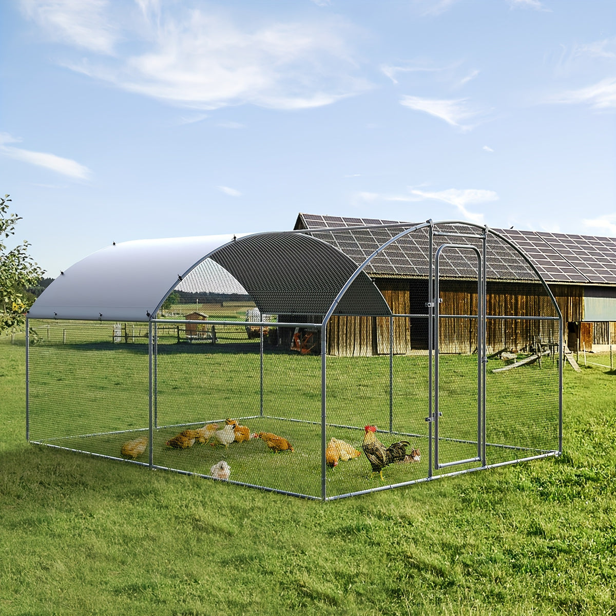 SNDM Chicken Coop Large Metal Chicken Run Upgrade Wire Mesh Chicken Pen with Water-Resident And Anti-Uv Cover, Duck Rabbit House Outdoor