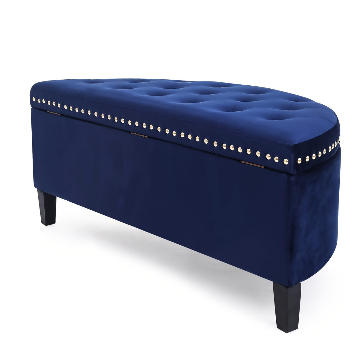 43.5" Velvet Storage Bench with Button Tufting Rivet Details Half Moon Ottoman for Living Room, Bedroom, Or Entryway Sturdy Hardwood Frame, Hidden Storage, Elegant Design, Living Room Seating Elegant Velvet Bench Velvet Upholstery, Bench for Bedroom