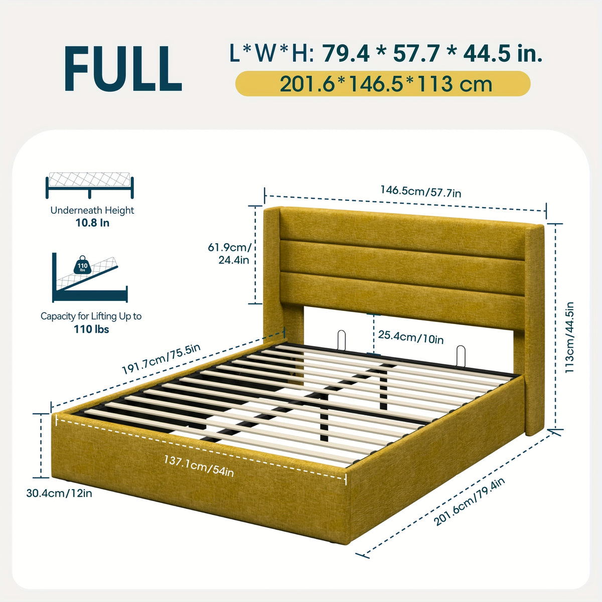 WEEWAY Lift Up Storage Bed, Modern Wingback Upholstered Headboard, Hydraulic Platform Bed, Wooden Slats Support, Heavy Duty Mattress Foundation, No Box Spring Needed, Easy Assembly, Full/Queen/King Size, for House Bedroom Furniture, Free Shipping