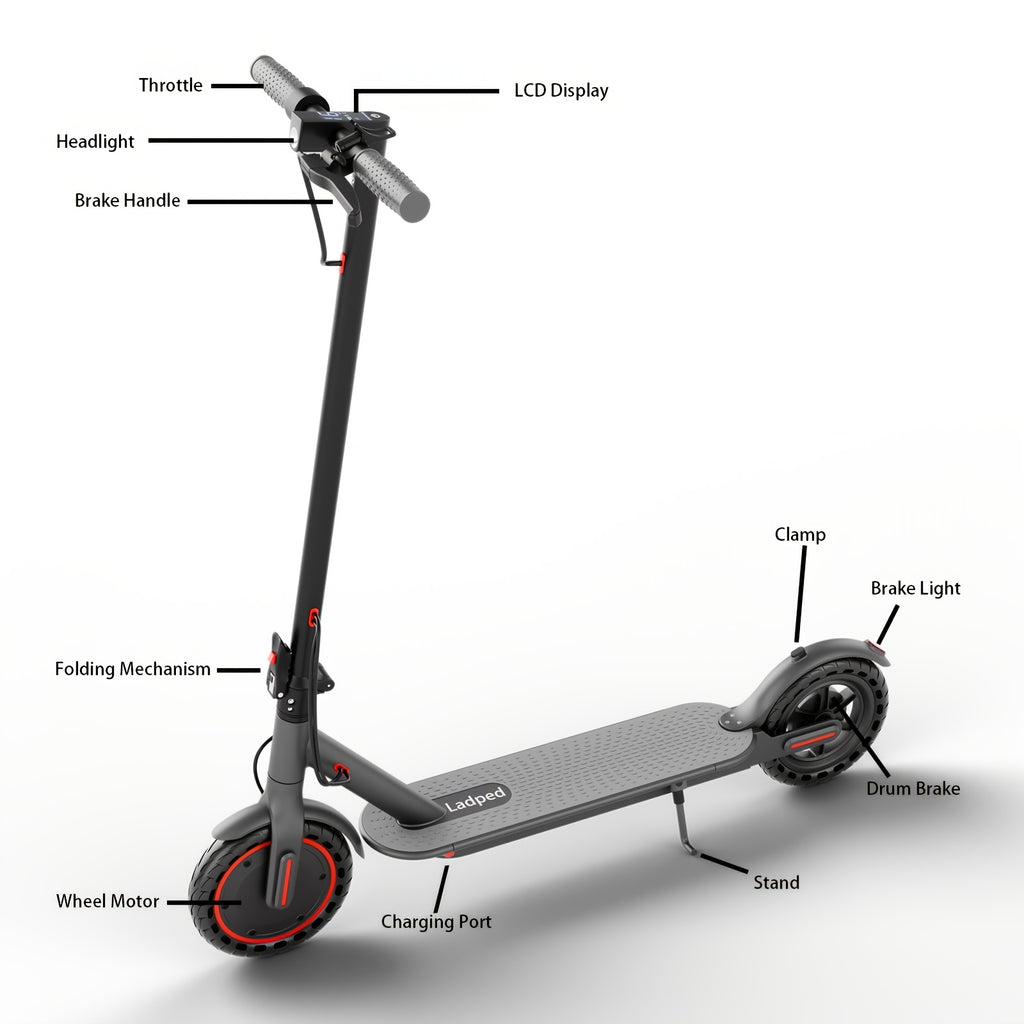Smart APP Controlled Adult Foldable E-Scooter, 350W Motor, Long Range, 8.5" Anti-Slip Solid Tires, Clear LCD Dashboard, 3 Speed Settings, Dual Brakes, LED Front & Rear Lights, Built-in Bell, Durable Aluminum Alloy Frame, 265 LBS Weight Capacity