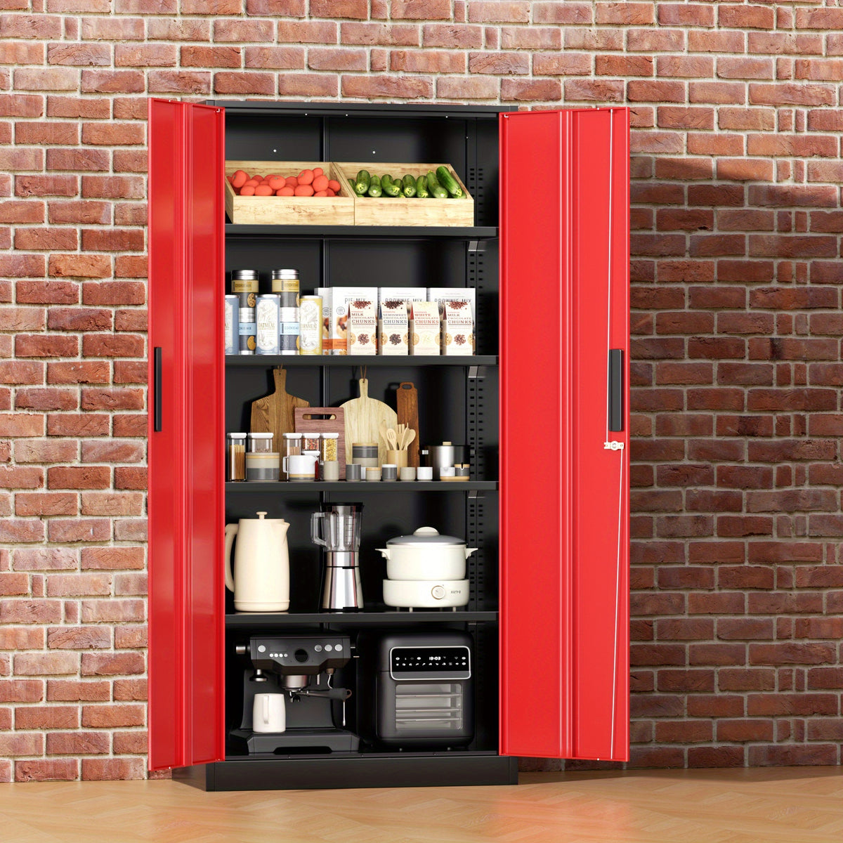 71"H Metal Storage Lockers with Locking Doors And 4 Adjustable Shelves for Hallway, Home Office, Garage, Entrance Hall Storage Cabinet