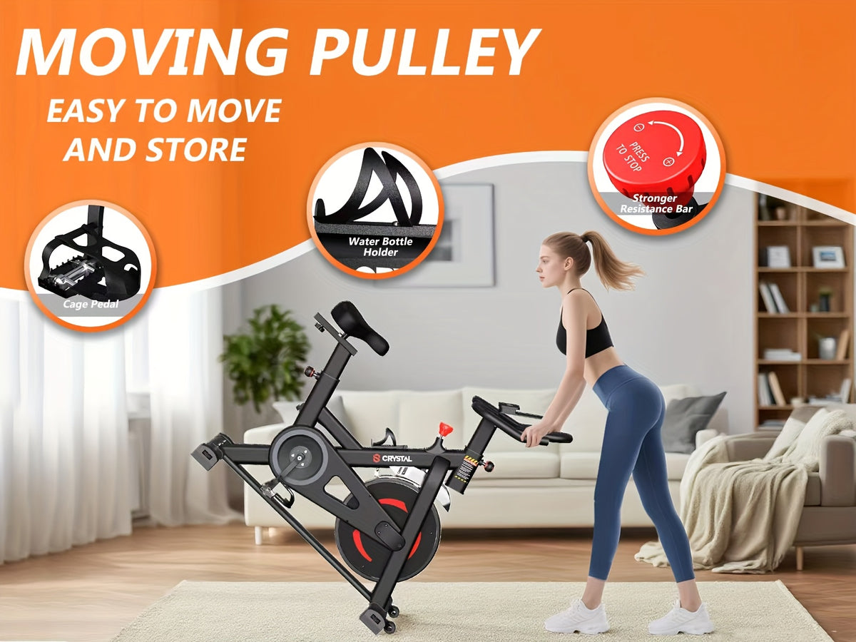CRYSTAL FIT Indoor Exercise Bike, Cycling Bike Plus Magnetic Resistance/Brake Pad Stationary Bike with Tablet Holder LCD Monitor 300lbs Weight Capacity &Upgraded Comfortable Seat Cushion