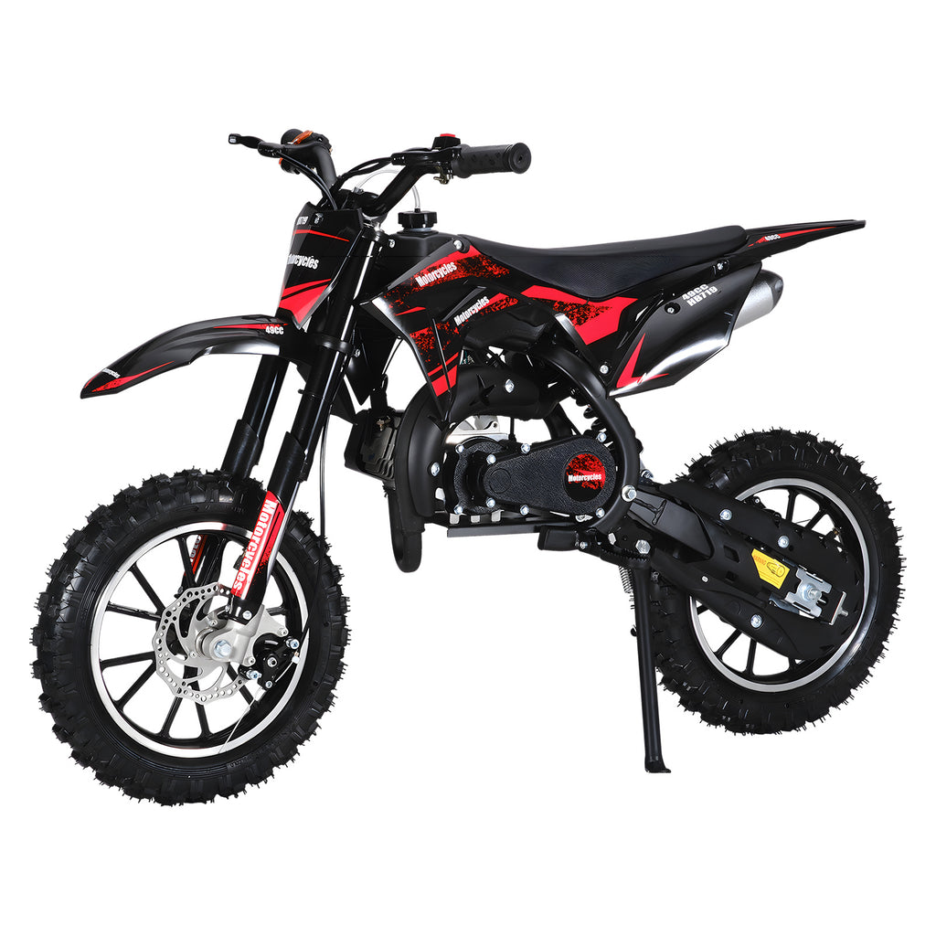49cc 2-stroke Gas Powered Mini Motorcycle | Pocket Dirt Bike with External Rotary Tires, Front Disc Brakes, Up to 20 mph, Max Load 330 lbs, Metal Construction, Without Battery