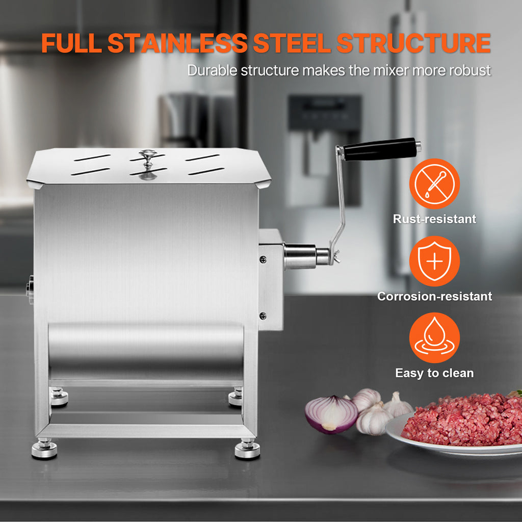 VEVOR Manual Meat Mixer 10L/20L/30L/40L Fixed Tank Mixing Max 60LB for Meat Sausage Mixer, Non-tiltable style/Tiltable style