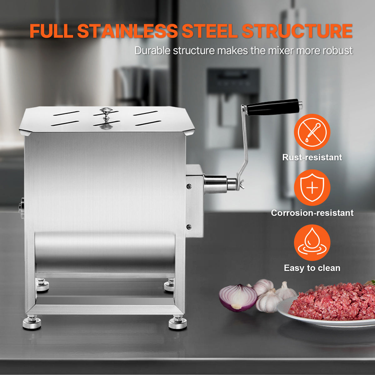 VEVOR Manual Meat Mixer 10L/20L/30L/40L Fixed Tank Mixing Max 60LB for Meat Sausage Mixer, Non-tiltable style/Tiltable style