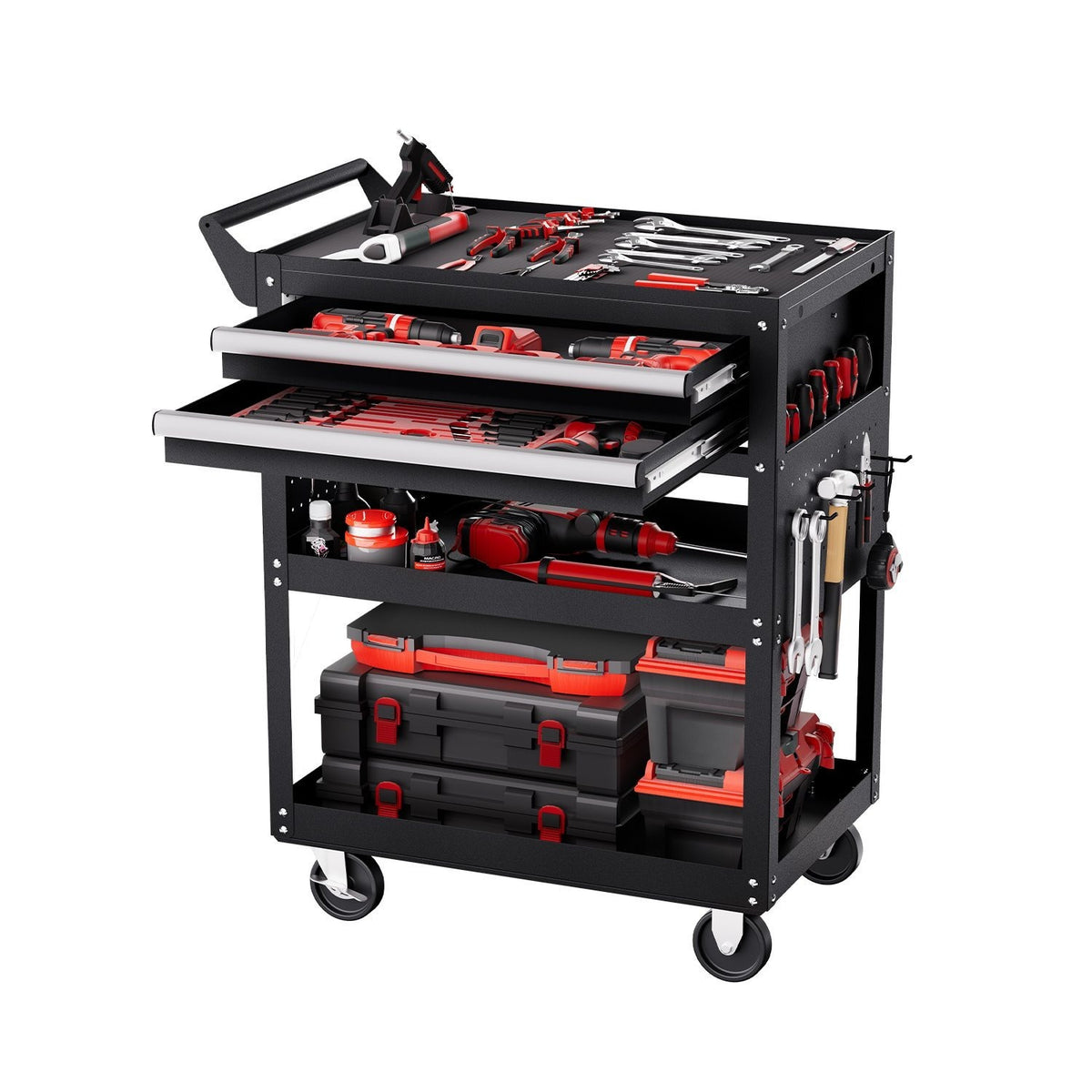VEVOR 5-Tier Tool Cart on Wheels 400 lb Rolling Work Cart with Drawer & Pegboard