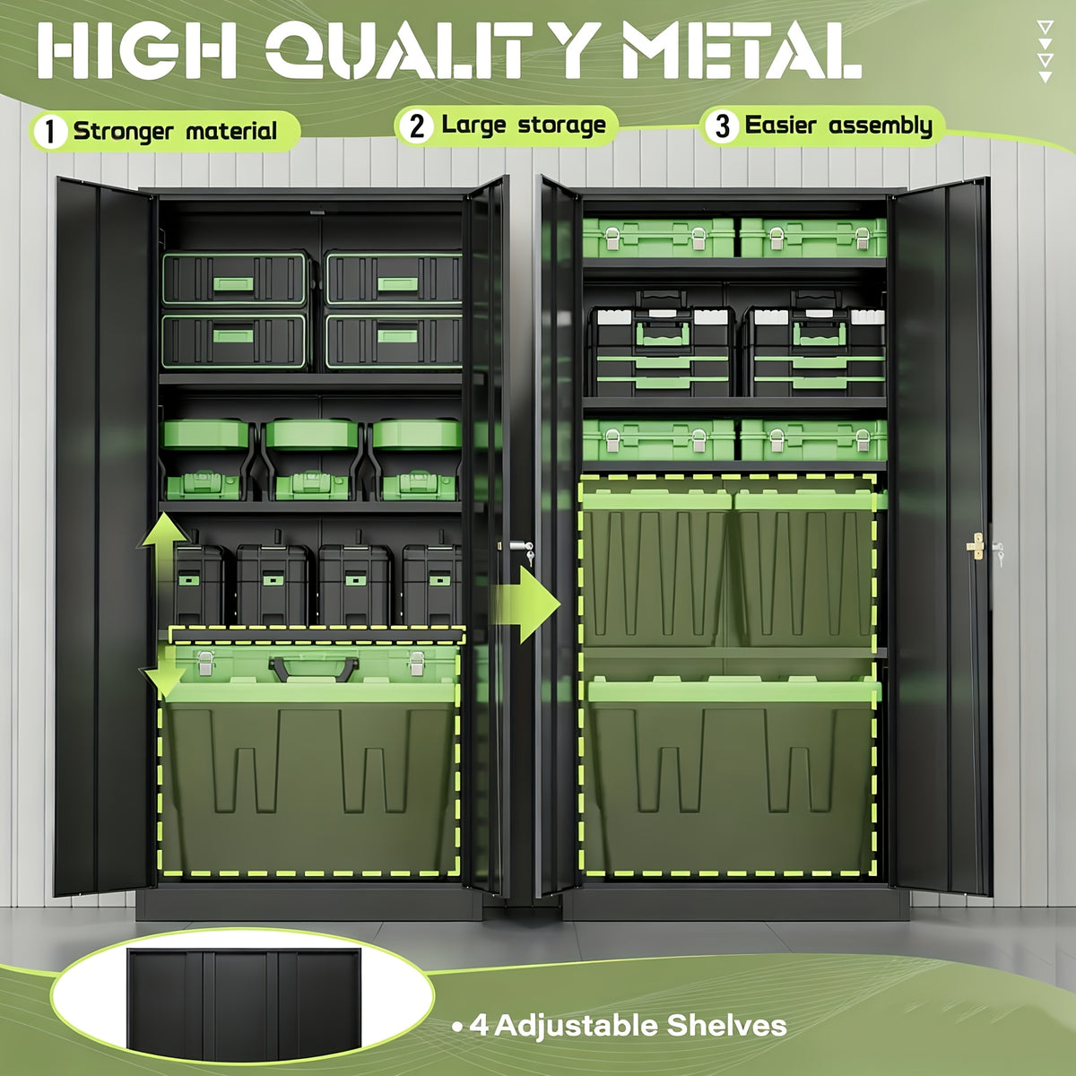 Lockable Metal Storage Cabinet |72-Inch Black for Garage Storage Cabinet with 2 Doors And 4 Shelves, Suitable for Garages, Basements, And Repair Shops