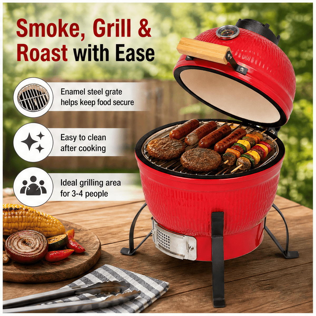 20 "Portable ceramic Charcoal Barbecue BBQ heavy-duty outdoor barbecue grill with adjustable ventilation and heat-resistant cover Perfect for camping, backyards, terraces, and trailers (including the stand)