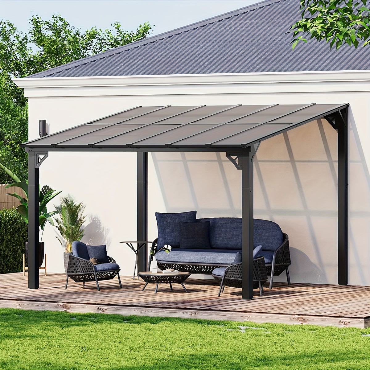 Outdoor Gazebo & Pergola Set - Hard Top Lean-to Wall Mounted Aluminum Alloy Awning With Canopy Roof, Outdoor All-Weather Cover For Patio, Backyard, Deck, Shade & Rain Protection(Multi-size Selection)
