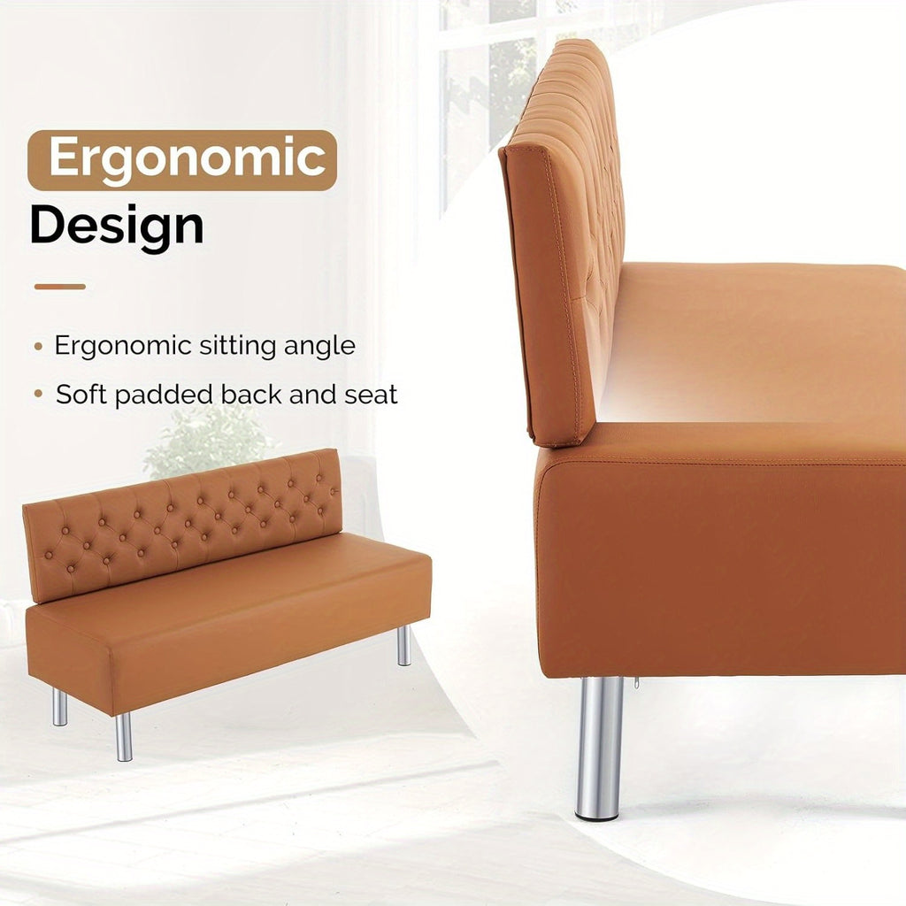 LEADZM Waiting Room Bench with Back, 58.6'' Office Guest Chair Upholstered Reception Seating, Lobby Furniture for Beauty Salon Barbershop Airport Bank Hall Room Conference, Button Tufted