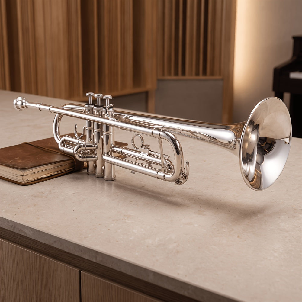 B Flat Silvery Bb Trumpet for Concert Band with Case