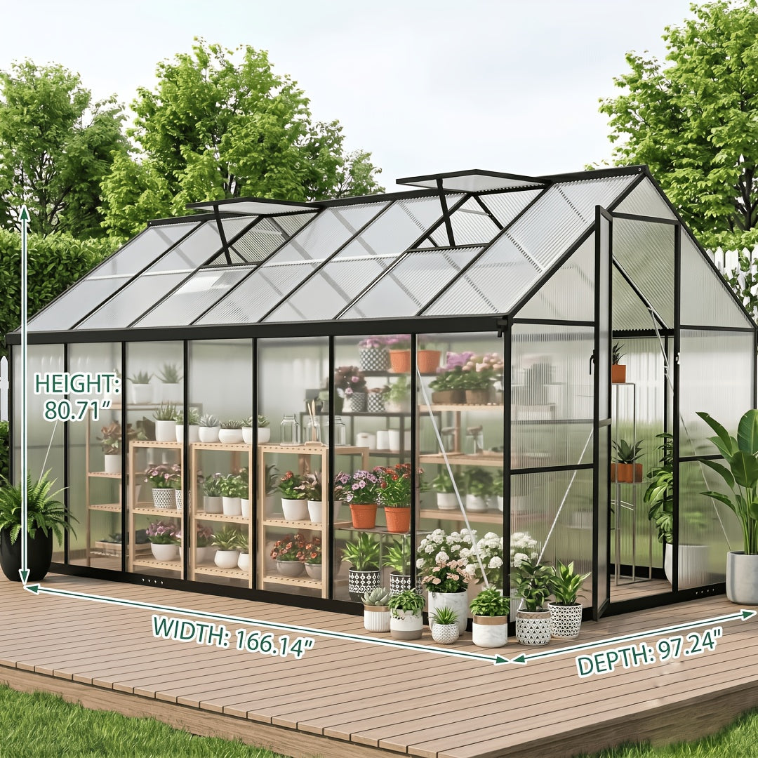 [Polycarbonate Greenhouse] 10X12 FT Greenhouse, Greenhouses For Outside, Polycarbonate Greenhouse With Aluminum Frame, Lockable Door And Ajustable Roof Vent For Backyard, Green Houses For Outside Garden Backyard, Patio, Garden Houses