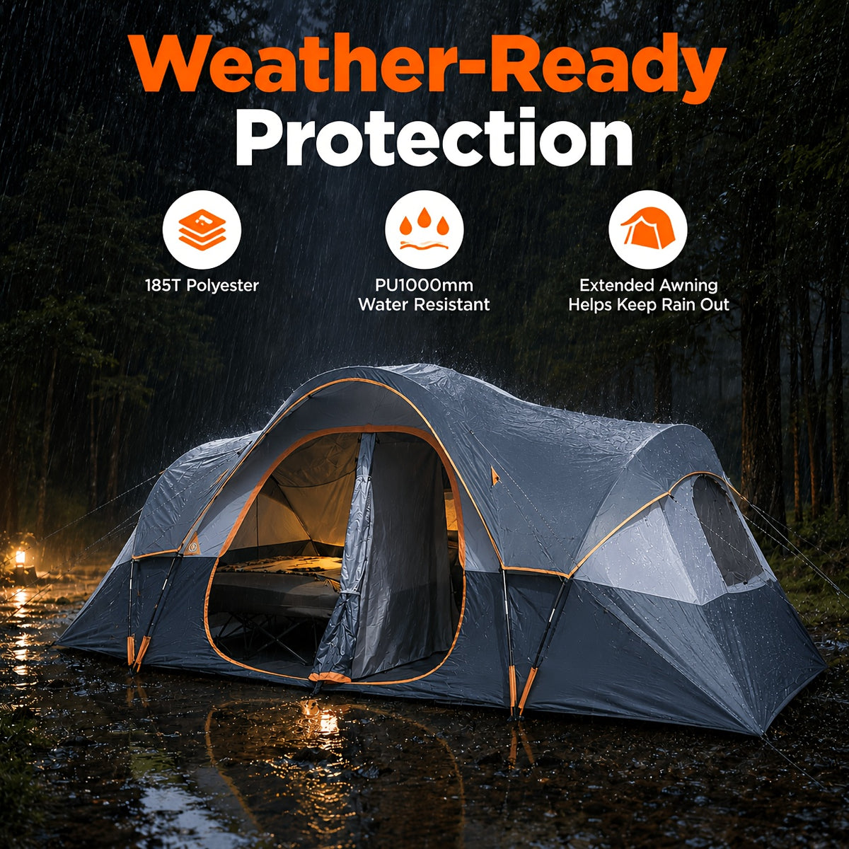 Spacious 10-Person for family Camping Tent, 2-Room Privacy Cabin Tent, And Windproof with Mesh Window, Easy Setup for Family Outdoor Trips And Backyard Parties